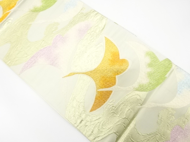 JAPANESE KIMONO / ANTIQUE FUKURO OBI / WOVEN STREAM & CRANES